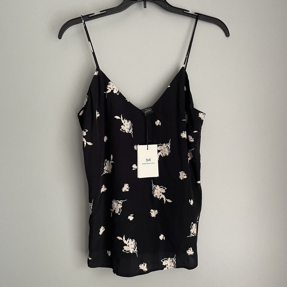 NEW Something Navy Nordstrom Floral Tank Top Camisole XS Black Cream MSRP $55.00